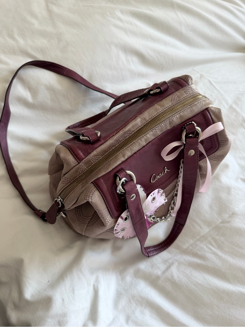 vintage Coach Ashley Op Art Purple & Beige Tote Bag - Picture 6 of 11